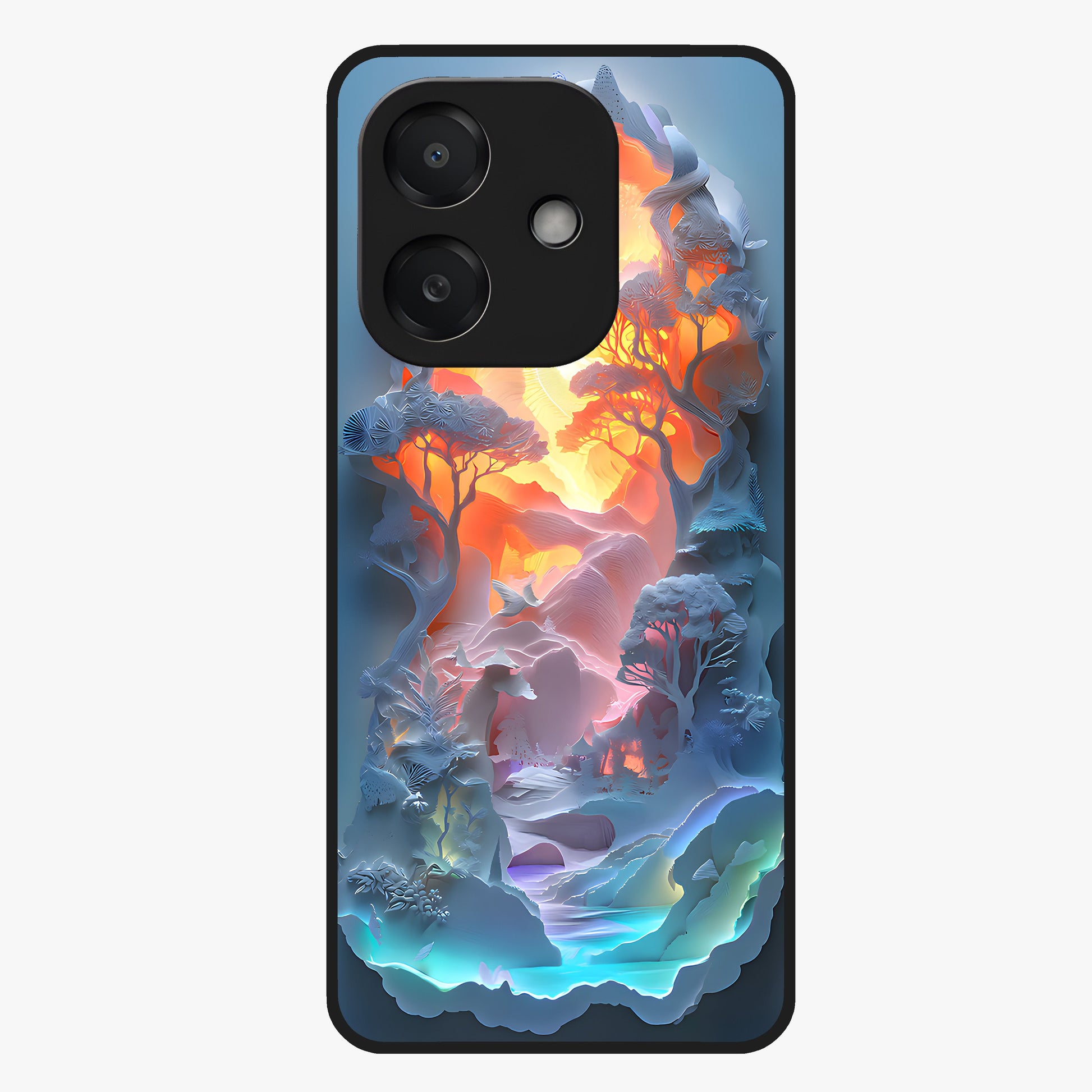 Glow Forest Portal Glass Case showing flat back view with glowing forest portal artwork and glossy glass finish.