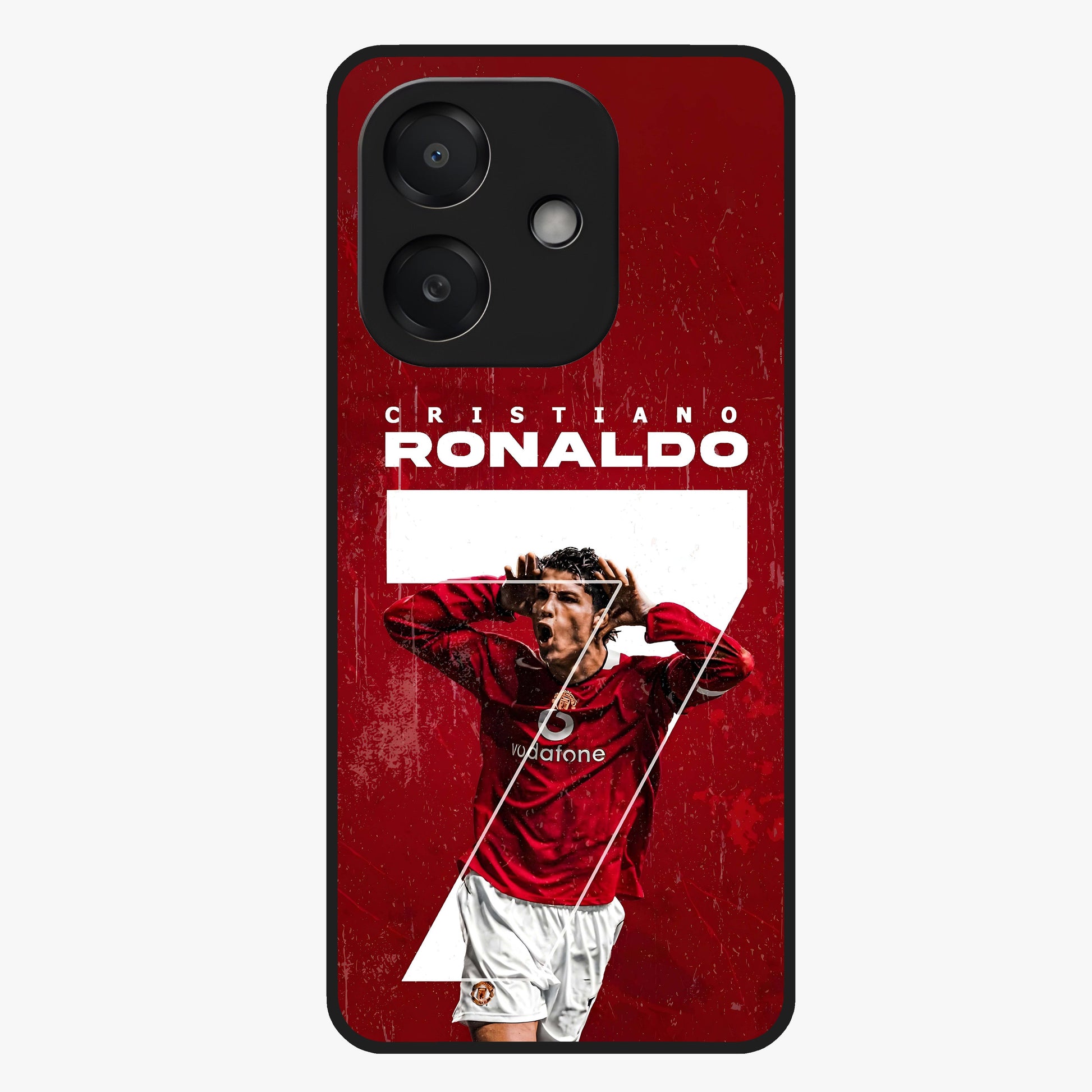 Goal Celebration Legacy Glass Case showing flat back view with football celebration inspired artwork and glossy glass finish.