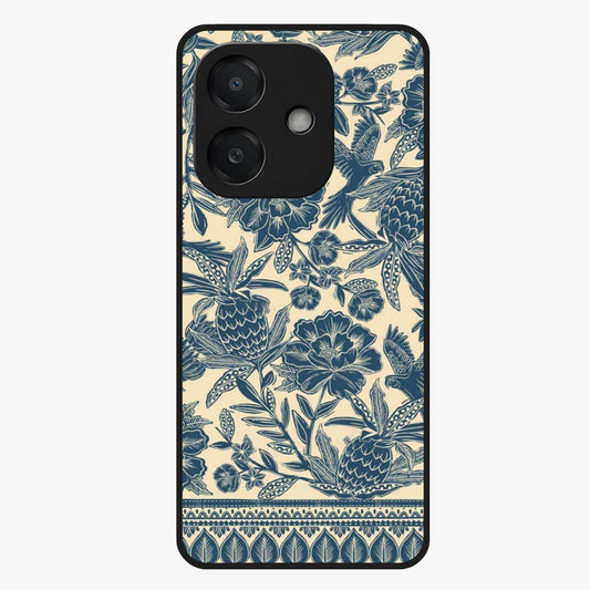 Heirloom Wild Bloom Glass Case showing flat back view with vintage inspired wild flower artwork and glossy glass finish.