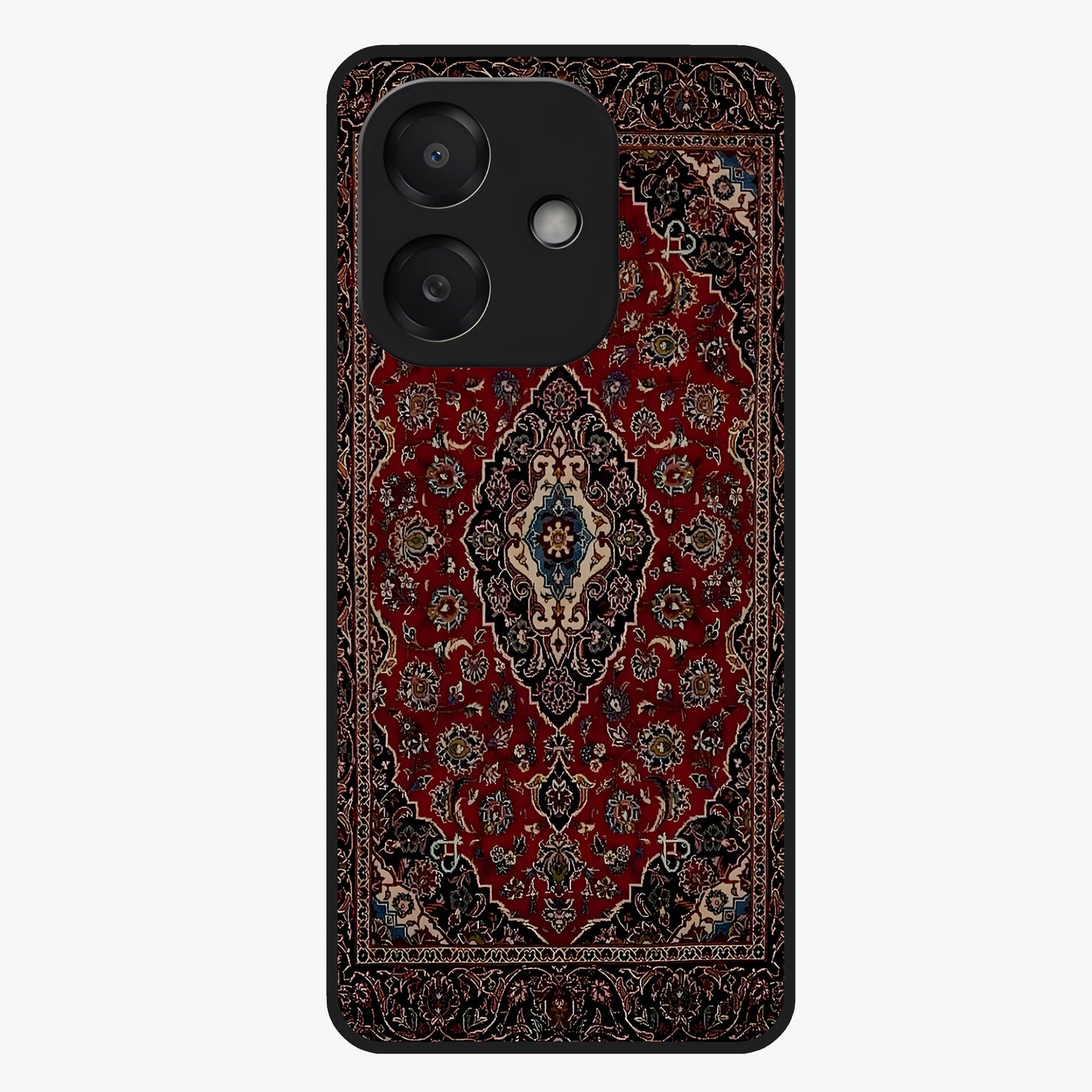 Heritage Carpet Royale Glass Case showing flat back view with ornate Persian carpet inspired pattern and glossy glass finish.