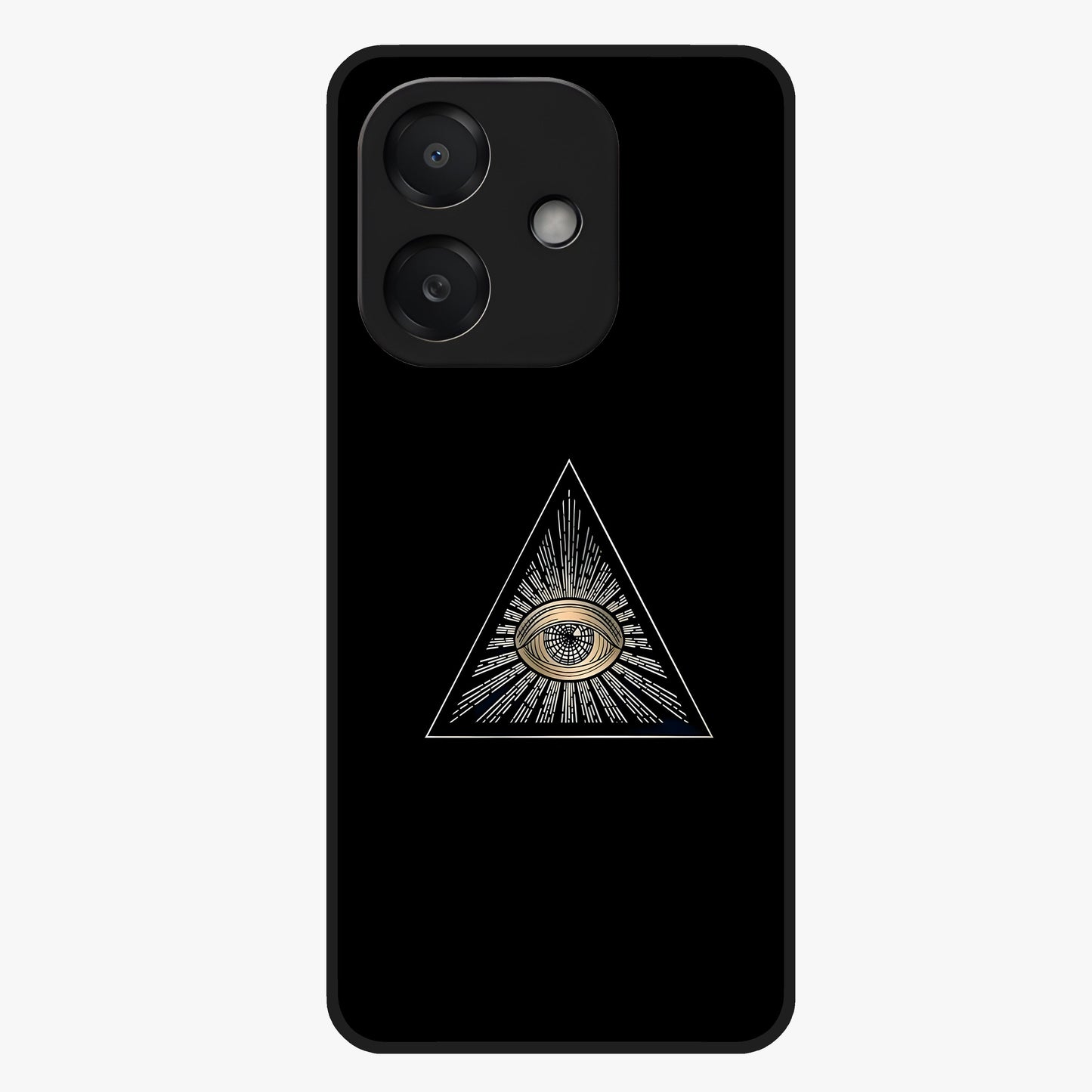 Illuminati Evil Glass Case showing flat back view with mysterious illuminati symbol artwork and glossy glass finish.