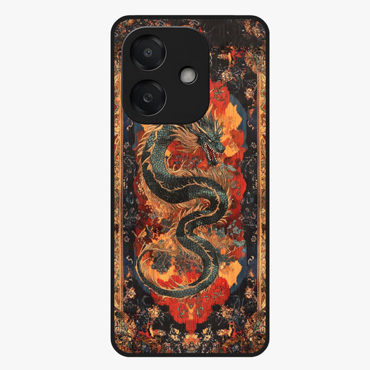 Inferno Dragon Soul Glass Case showing flat back view with fiery dragon artwork and glossy glass finish.