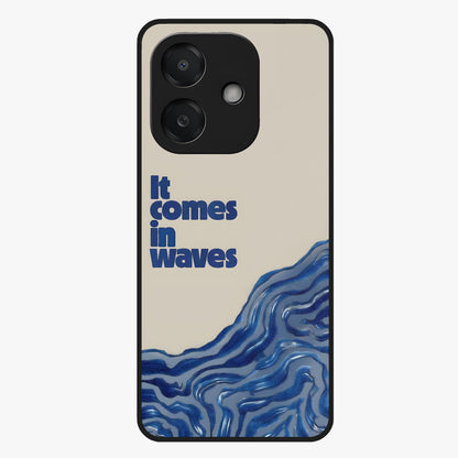 It Comes In Waves Quote Glass Case showing flat back view with inspirational wave themed quote artwork and glossy glass finish.