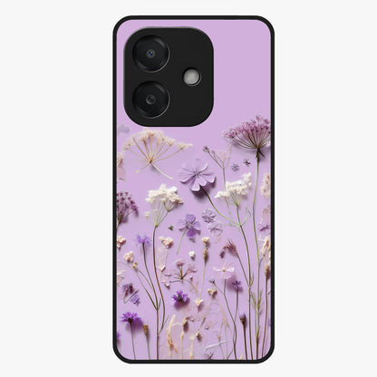 Lavender Blossom Dream Glass Case showing flat back view with soft lavender floral artwork and glossy glass finish.