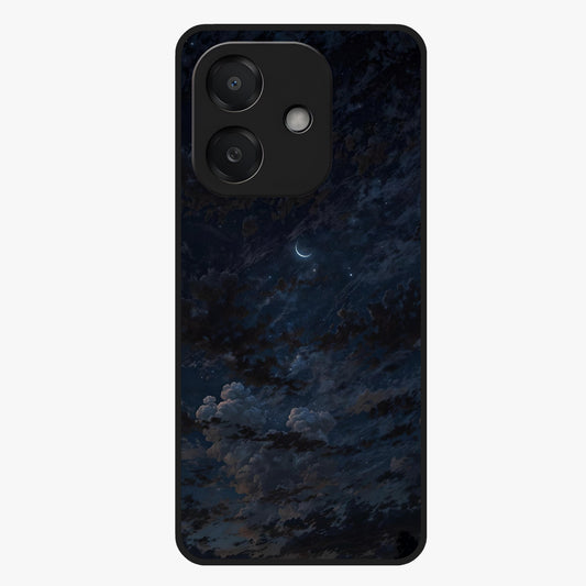 Lunar Veil Silence Glass Case showing flat back view with mystical moon veil artwork and glossy glass finish.