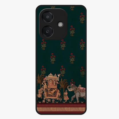 Macmerise Glass Case showing flat back view with stylish modern artwork and glossy glass finish.
