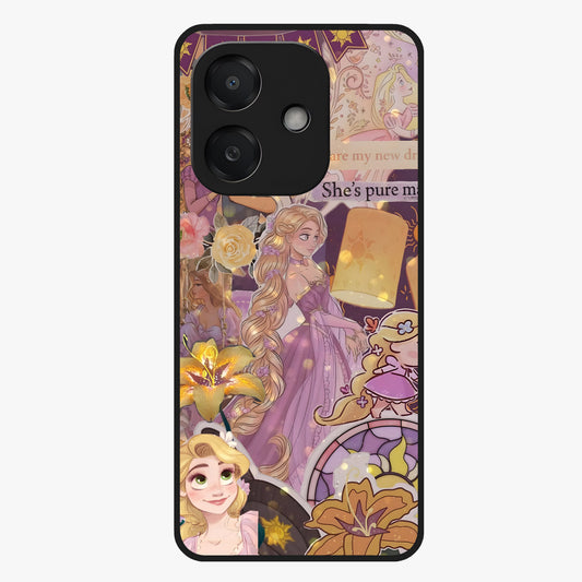 Magical Tangled Dream Glass Case showing flat back view with dreamy tangled artwork and glossy glass finish.