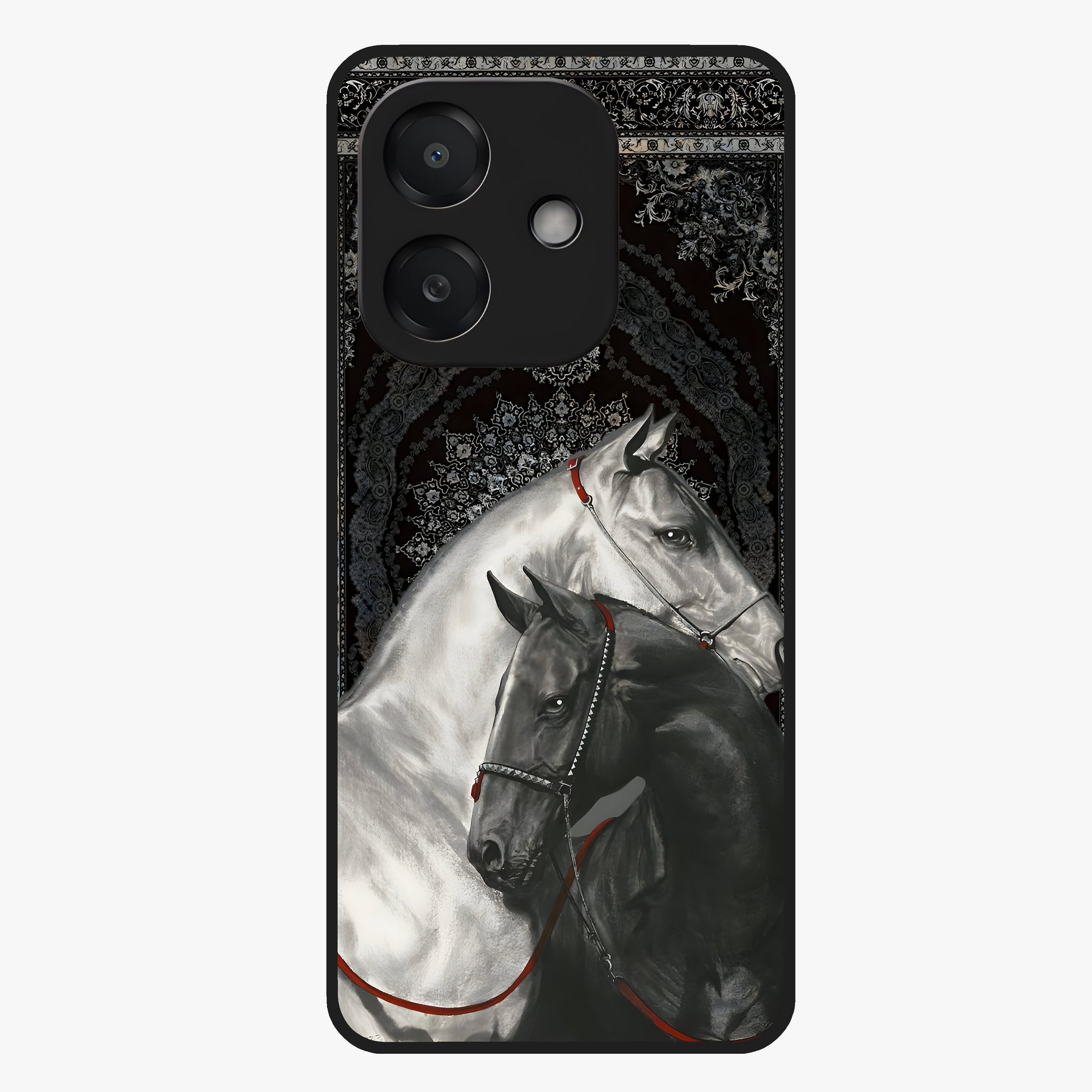 Majestic Ride Legacy Glass Case showing flat back view with powerful automotive inspired artwork and glossy glass finish.