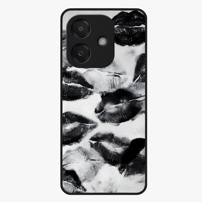Midnight Kiss Marks Glass Case showing flat back view with lipstick kiss mark artwork and glossy glass finish.