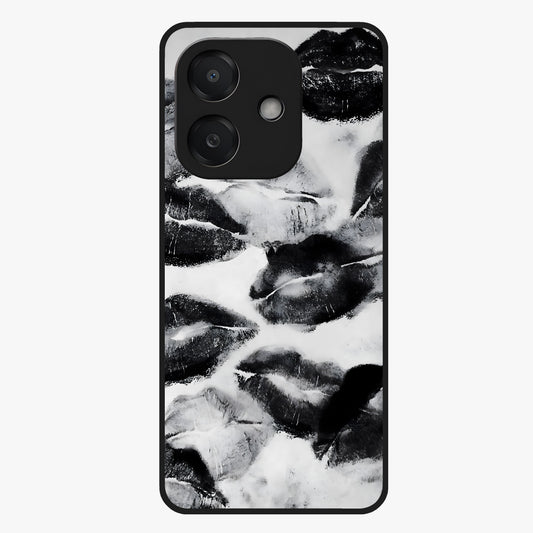 Midnight Kiss Marks Glass Case showing flat back view with lipstick kiss mark artwork and glossy glass finish.