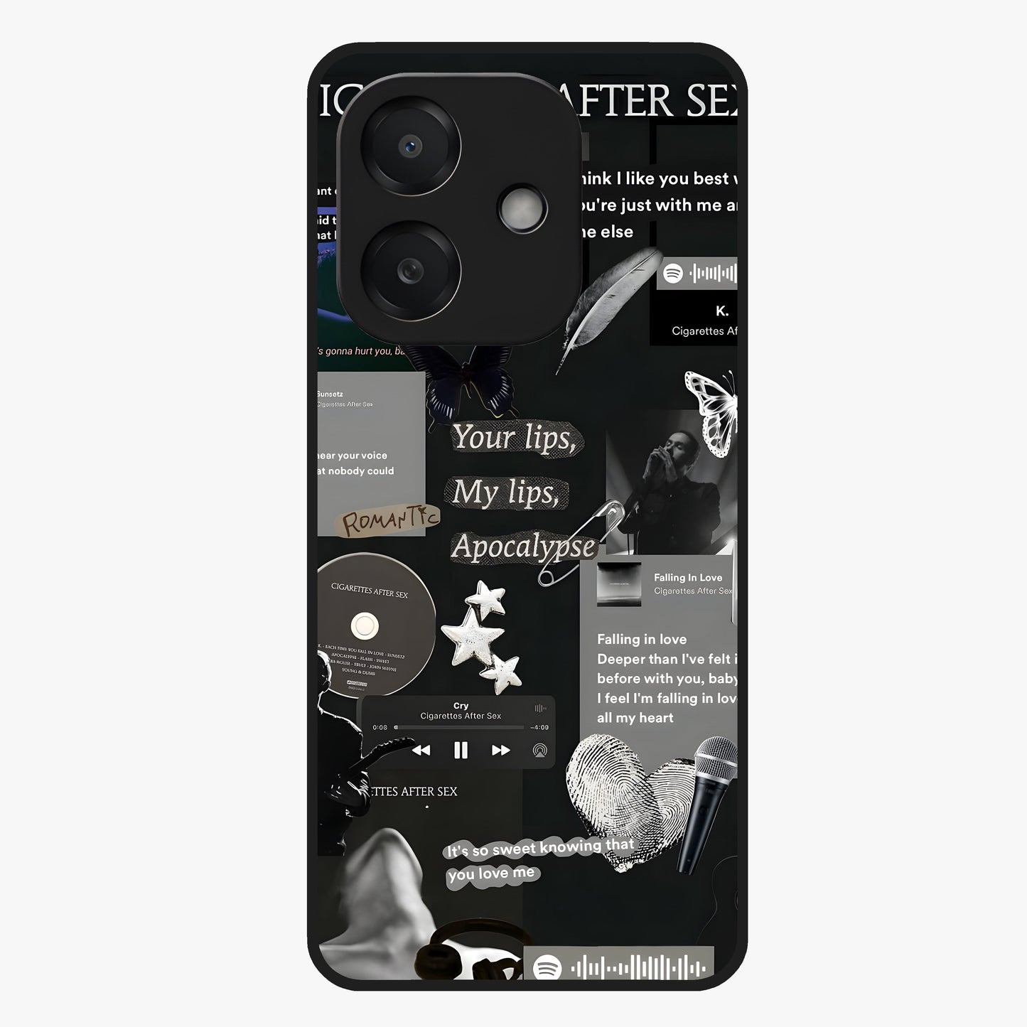 Midnight Love Echo Glass Case showing flat back view with romantic midnight themed artwork and glossy glass finish.