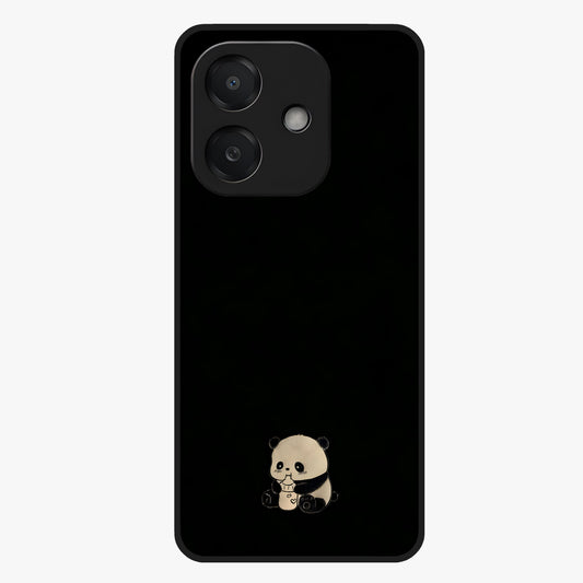Midnight Panda Love Glass Case showing flat back view with cute panda themed artwork and glossy glass finish.