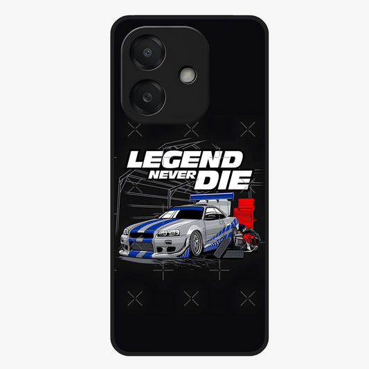 Midnight Racing Legacy Glass Case showing flat back view with sleek racing inspired artwork and glossy glass finish.
