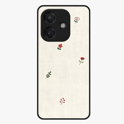 Minimal Petal Whispers Glass Case showing flat back view with soft minimal floral artwork and glossy glass finish.