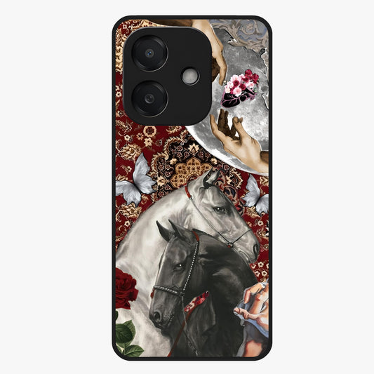 Moonlit Royal Stallion Glass Case showing flat back view with majestic horse under moonlight artwork and glossy glass finish.
