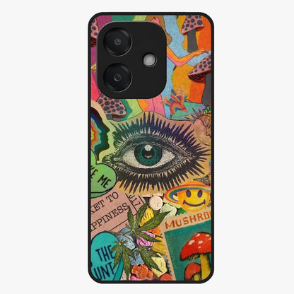 Mystic Eye Wonderland Glass Case showing flat back view with mystical eye themed artwork and glossy glass finish.