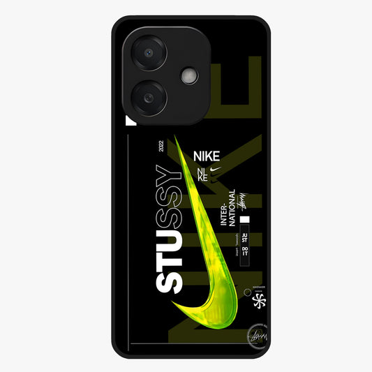 Neon Street Edition Glass Case showing flat back view with neon street style artwork and glossy glass finish.