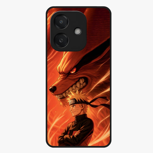 Nine Tails Legacy Glass Case showing flat back view with powerful nine-tailed fox inspired artwork and glossy glass finish.