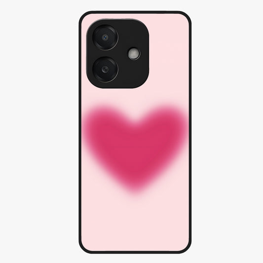 Pink Aura Heart Glass Case showing flat back view with glowing heart artwork and glossy glass finish.