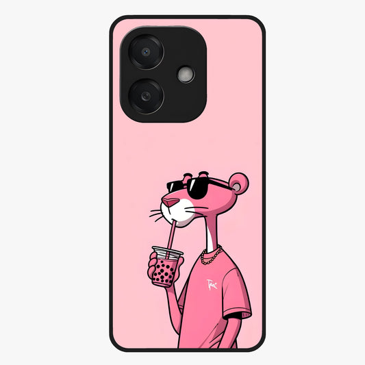 Pink Panther Glass Case showing flat back view with iconic pink panther artwork and glossy glass finish.