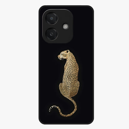 Regal Leopard Glass Case showing flat back view with bold leopard artwork and glossy glass finish.