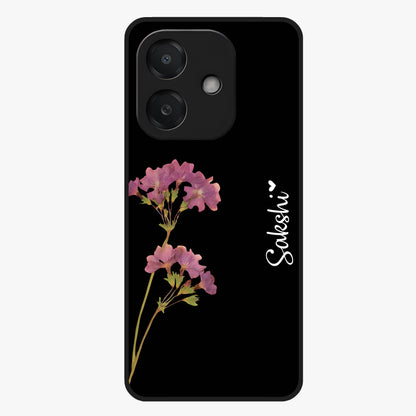 Riching Lavender Flower Custom Name Glass Case showing flat back view with lavender floral artwork and personalized name design.
