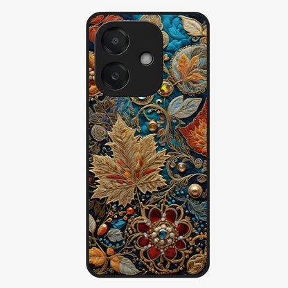 Royal Jewel Garden Glass Case showing flat back view with decorative floral garden artwork and glossy glass finish.