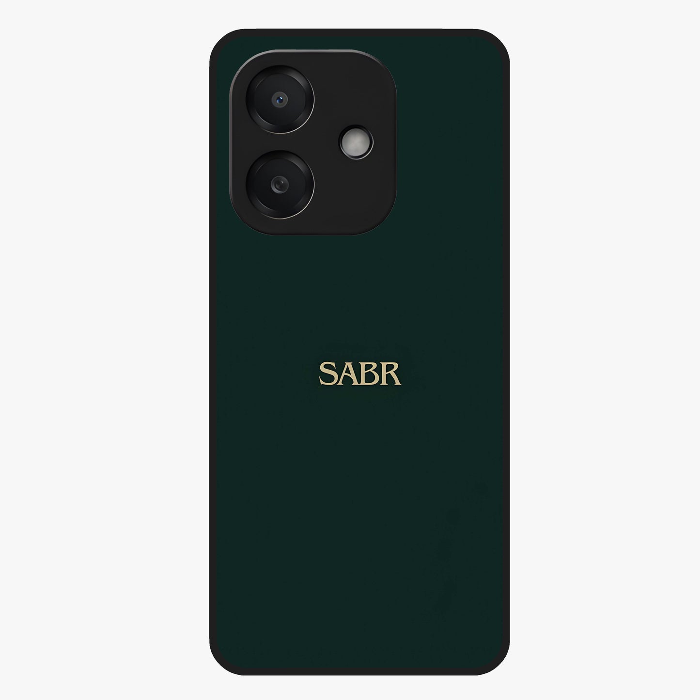Sabr Minimal Patience Glass Case showing flat back view with minimalist typography artwork and glossy glass finish.