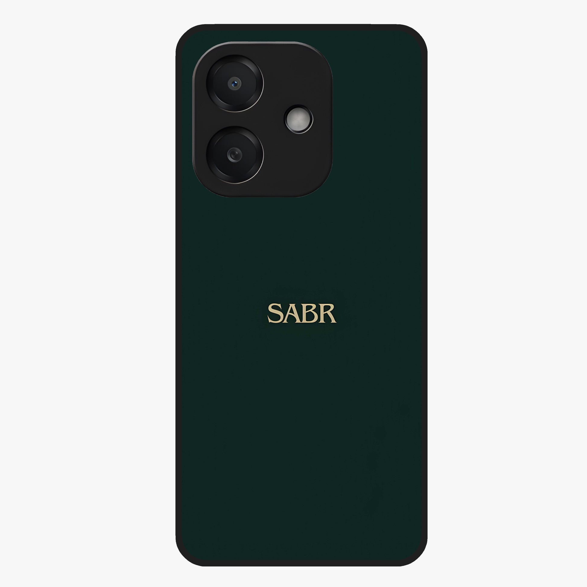 Sabr Minimal Patience Glass Case showing flat back view with minimalist typography artwork and glossy glass finish.