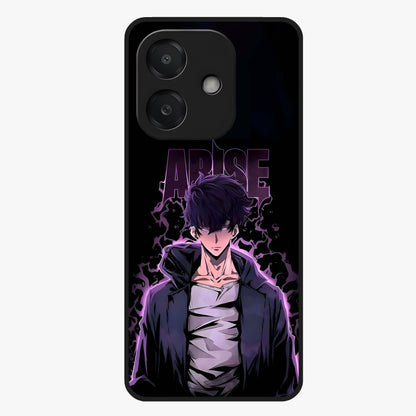 Shadow Monarch Awakening Glass Case showing flat back view with powerful dark monarch themed artwork and glossy glass finish.