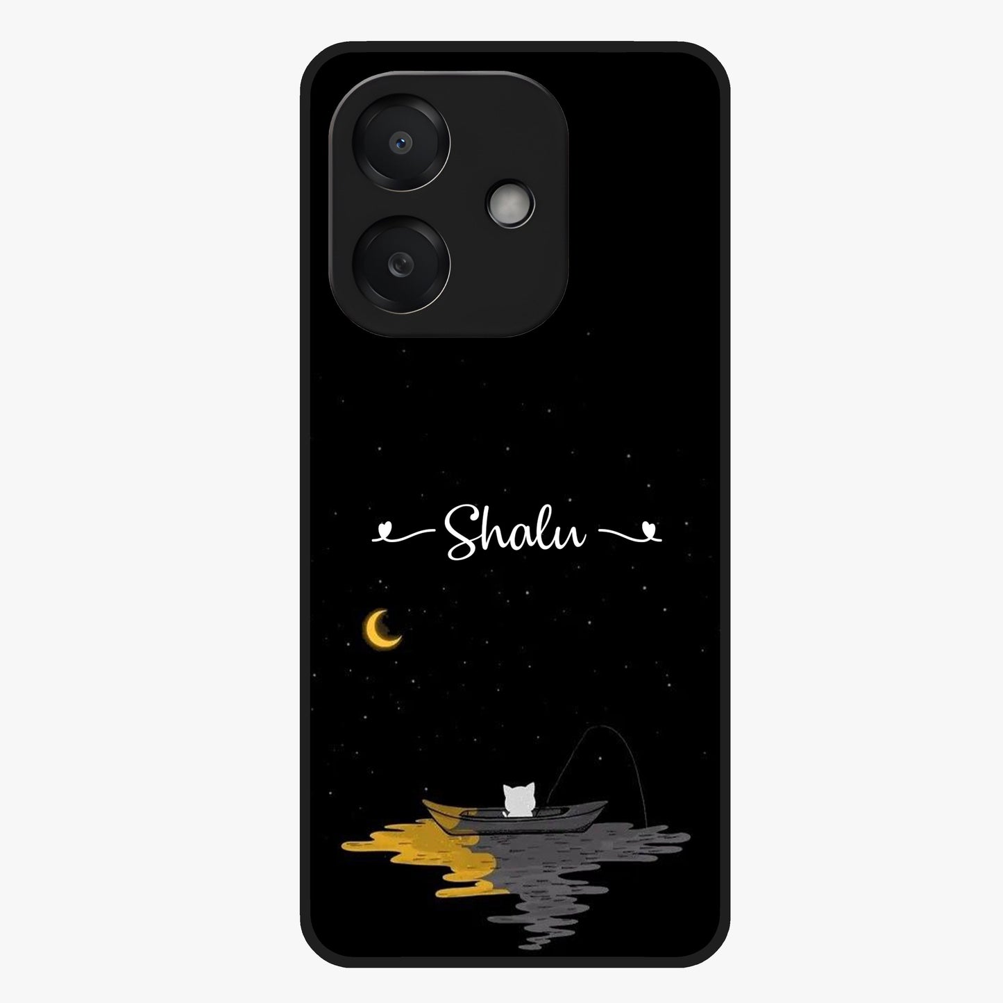 Silent Night Row Glass Case showing flat back view with calm night themed artwork and glossy glass finish.