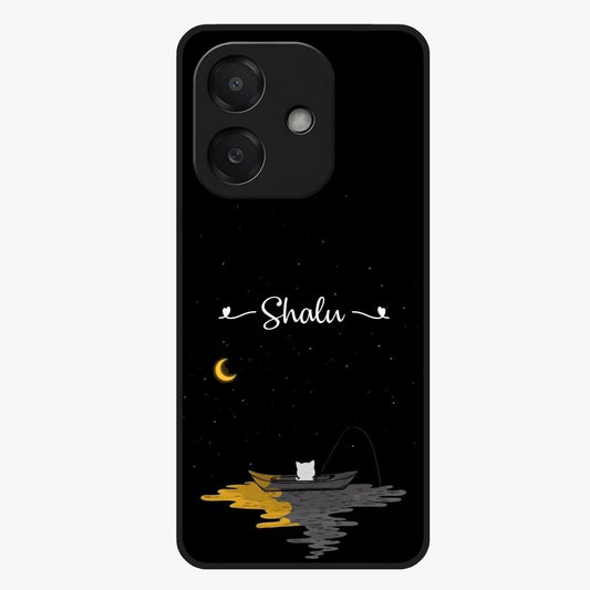 Silent Night Row Glass Case showing flat back view with calm night themed artwork and glossy glass finish.