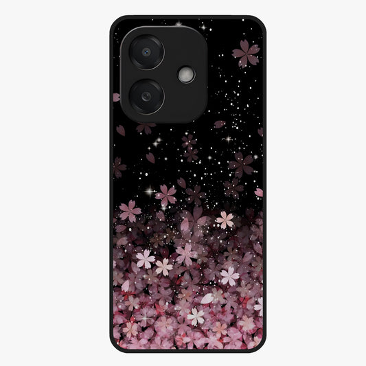 Small Starry Flowers Glass Case showing flat back view with delicate starry floral artwork and glossy glass finish.