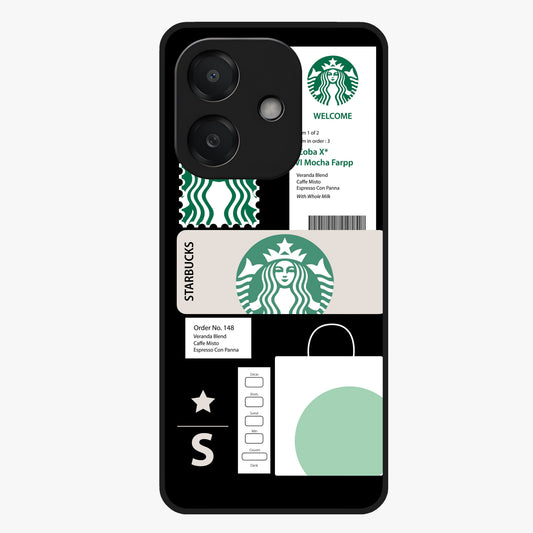 Starbucks Mocha Glass Case showing flat back view with coffee inspired artwork and glossy glass finish.