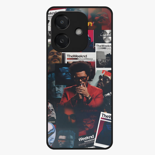 The Weeknd Glass Case showing flat back view with music inspired artistic portrait artwork and glossy glass finish.