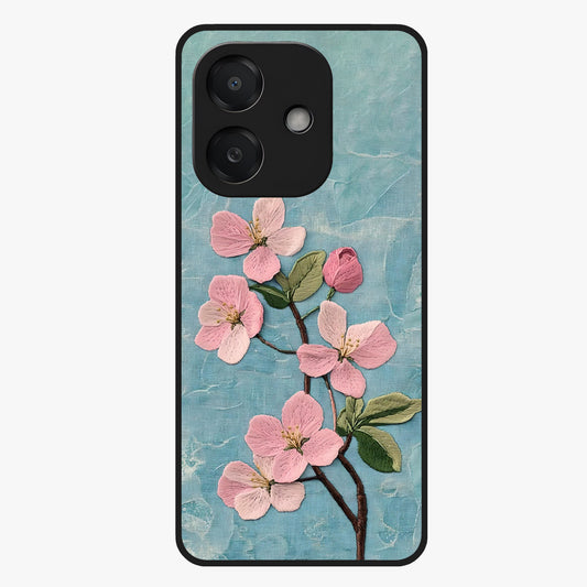Threaded Blossom Breeze Glass Case showing flat back view with delicate blossom artwork and glossy glass finish.