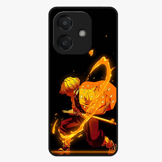 Thunder Flame Execution Glass Case showing flat back view with powerful flame and lightning artwork and glossy glass finish.