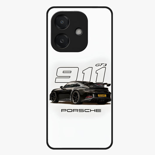Turbo Legacy Icon Glass Case showing flat back view with iconic sports car inspired artwork and glossy glass finish.