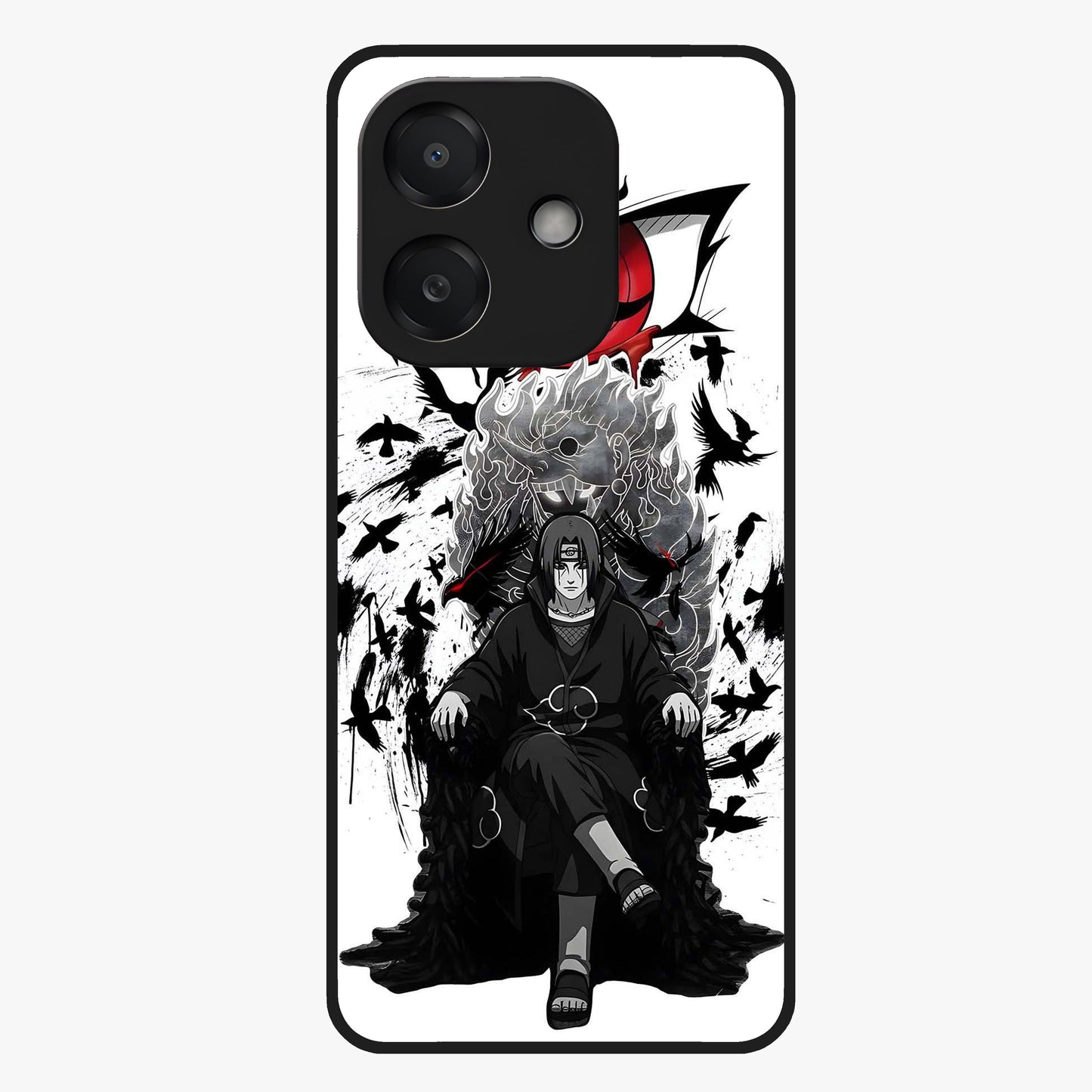 Uchiha Shadow Throne Glass Case showing flat back view with cosmic underwater themed artwork and glossy glass finish.