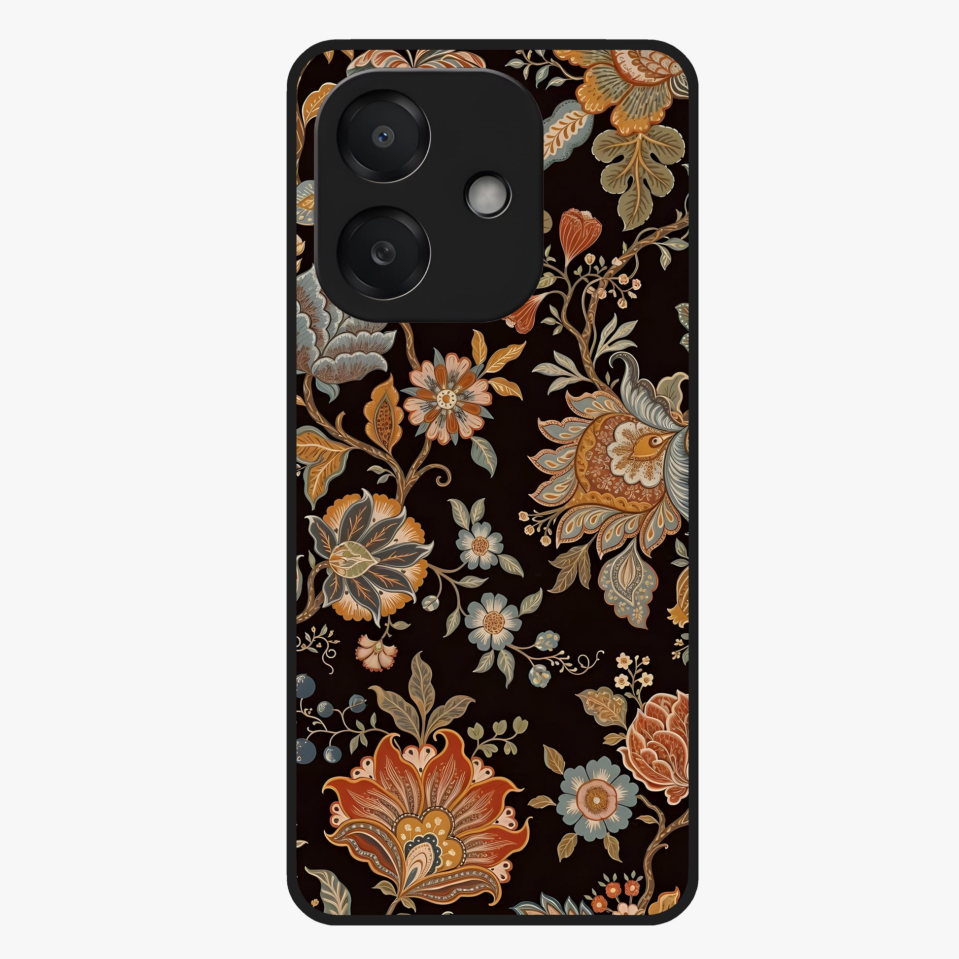 Vintage Floral Dream Glass Case showing flat back view with classic floral artwork and glossy glass finish.