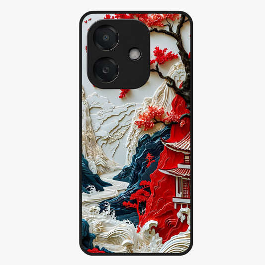 Whispers Of Sakura Waves Glass Case showing flat back view with cherry blossom wave artwork and glossy glass finish.