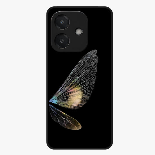 Whispers Of Wings Glass Case showing flat back view with graceful wing inspired artwork and glossy glass finish.