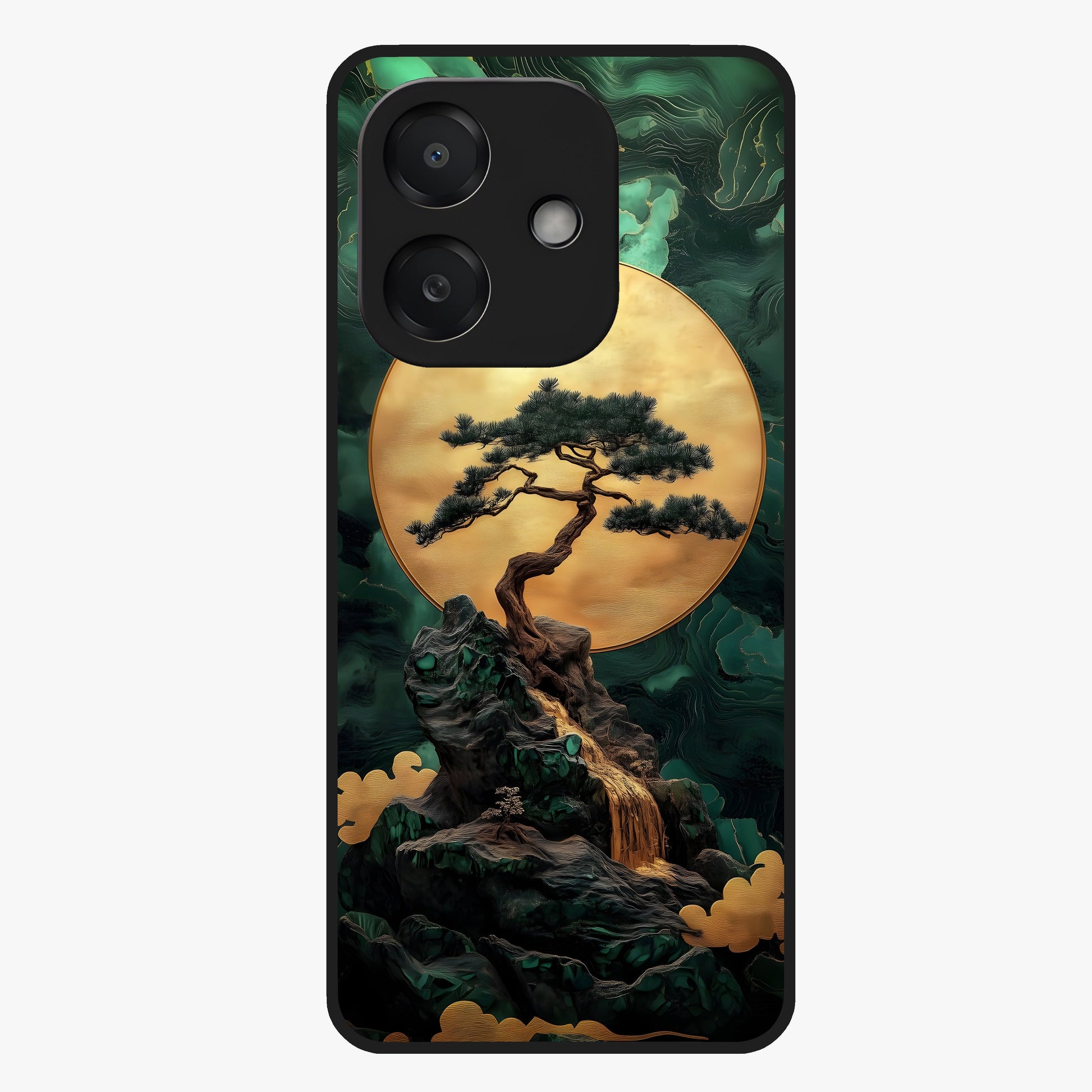 Zen Moon Rise Glass Case showing flat back view with calm moonrise artwork and glossy glass finish.