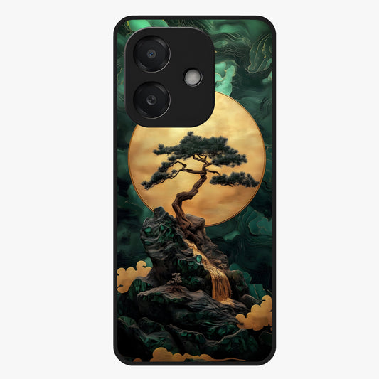Zen Moon Rise Glass Case showing flat back view with calm moonrise artwork and glossy glass finish.