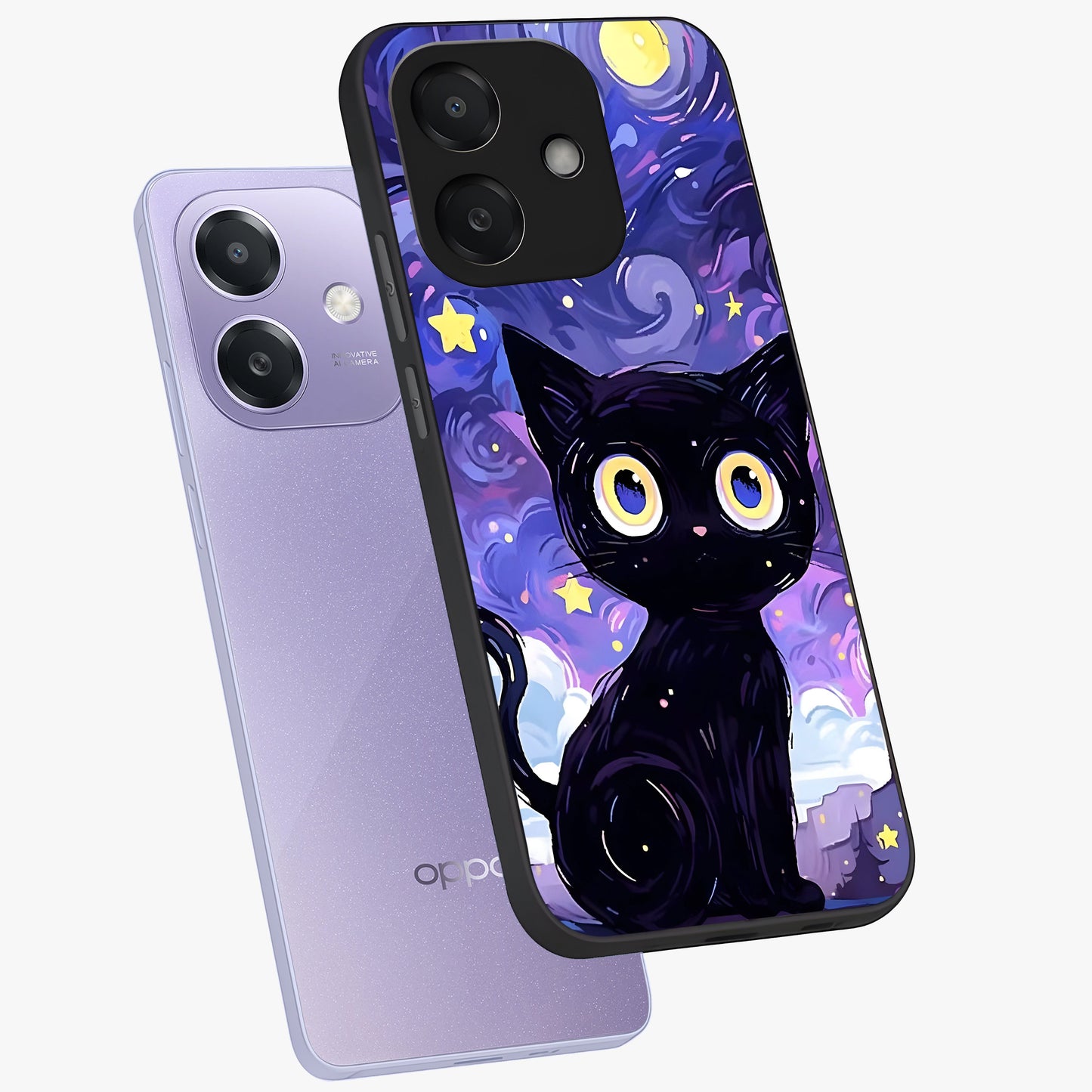 Abstract Cat Art Glass Case displayed in angled mockup highlighting modern abstract cat artwork and sleek glass surface.