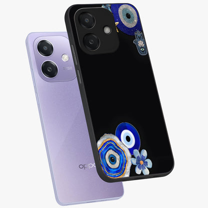 Aesthetic Blue Evil Eye Glass Case displayed in angled mockup highlighting blue evil eye symbol and spiritual aesthetic design.