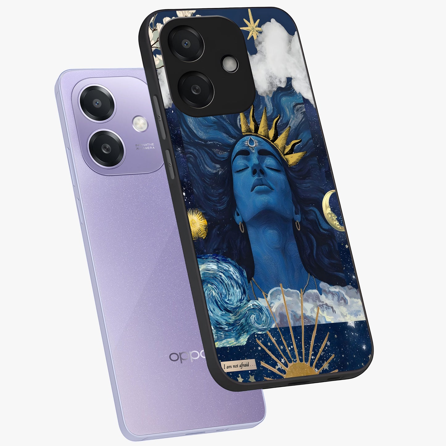Aesthetic Lord Shiva Glass Case displayed in angled mockup highlighting spiritual Shiva illustration and sacred aesthetic design.