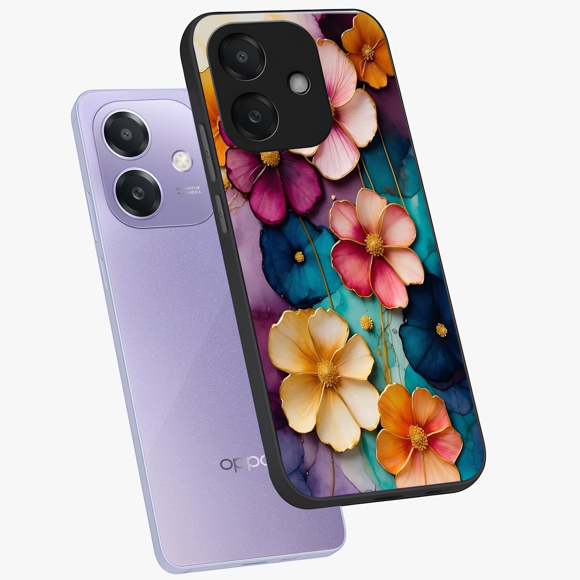 Artlyn Grace Flower Pattern Glass Case displayed in angled mockup highlighting delicate flower pattern design and smooth glass surface.