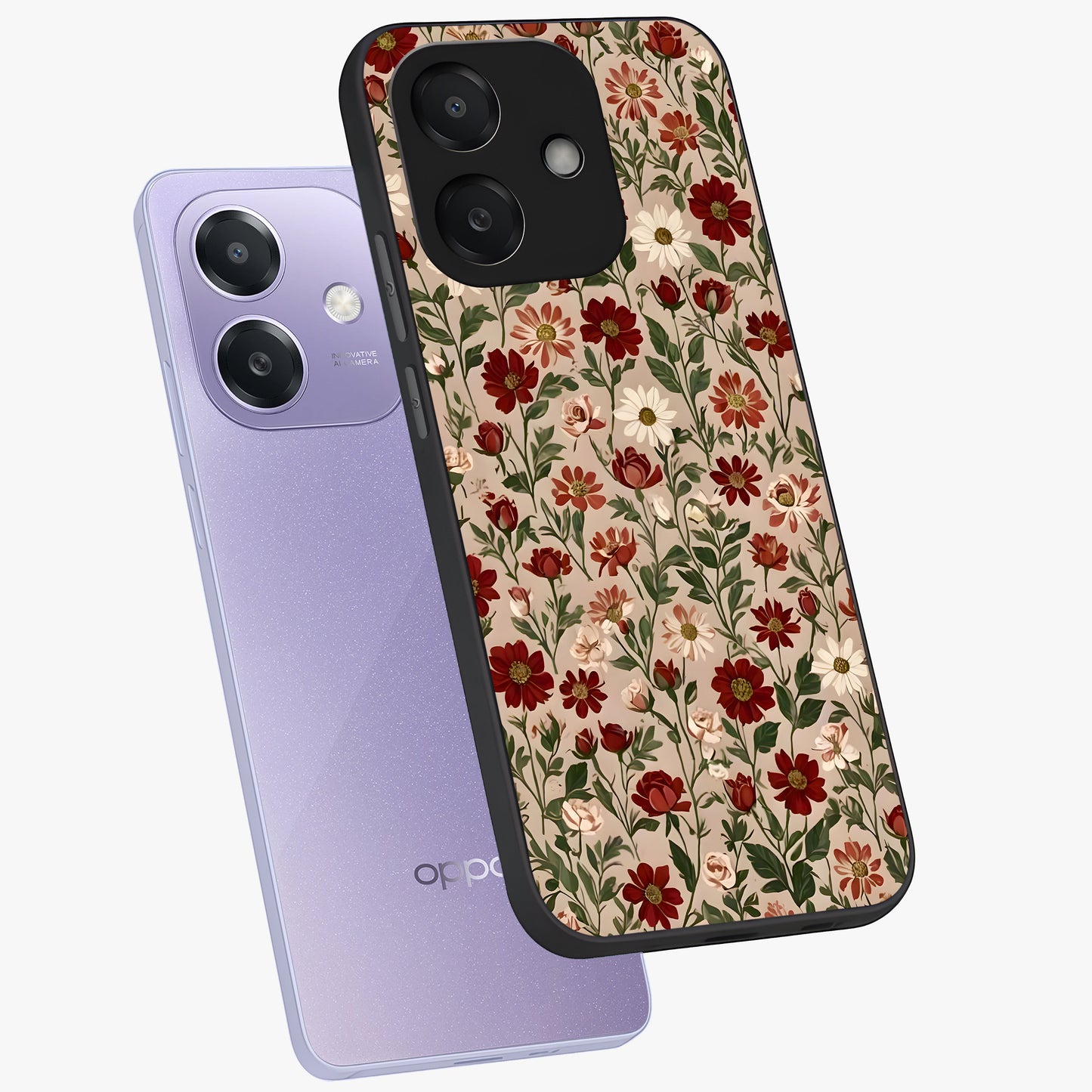 Biege Flower With Leaf Glass Case displayed in angled mockup highlighting minimal floral leaf design and elegant aesthetic.