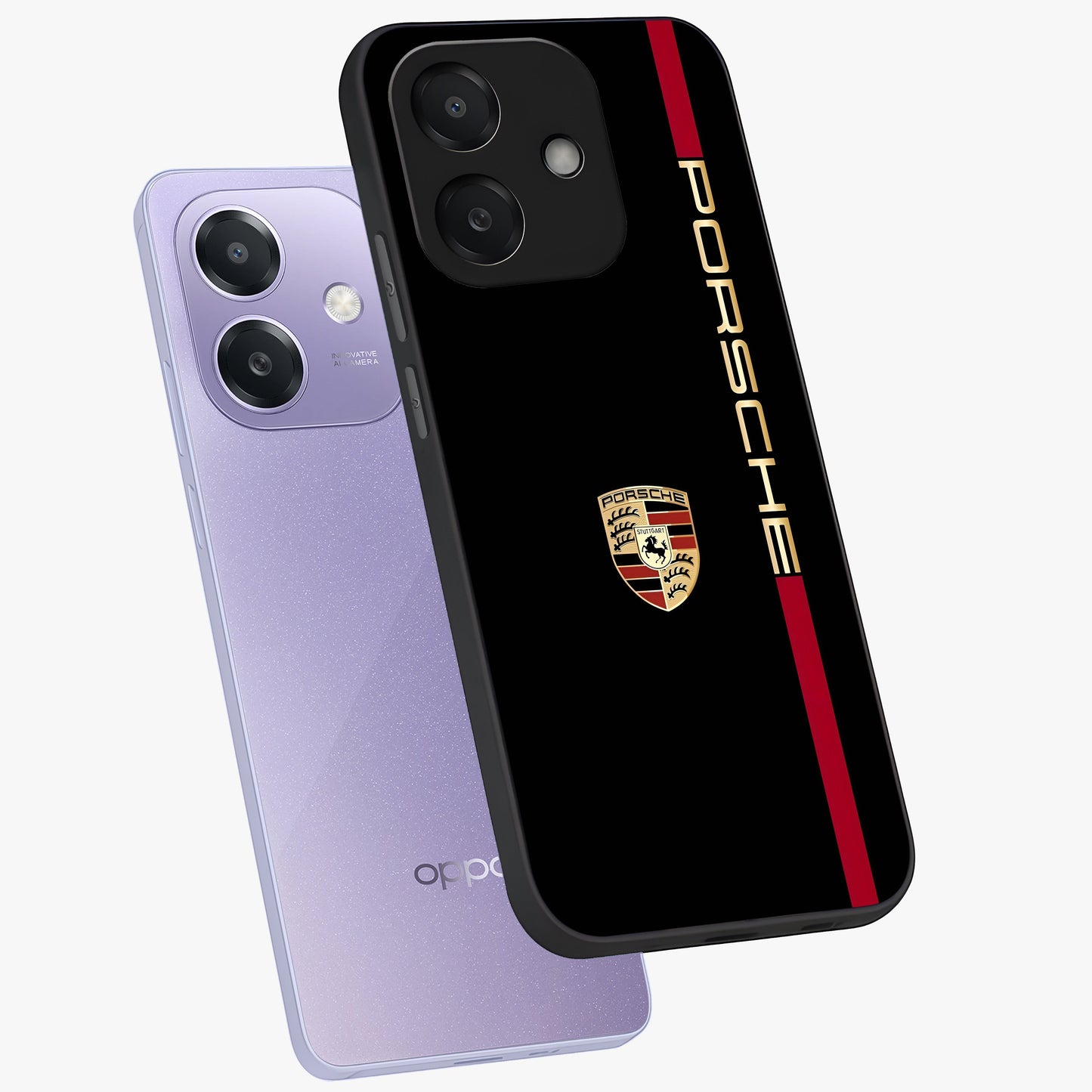 Black Minimal Porsche Glass Case displayed in angled mockup highlighting modern minimal car illustration and clean aesthetic design.